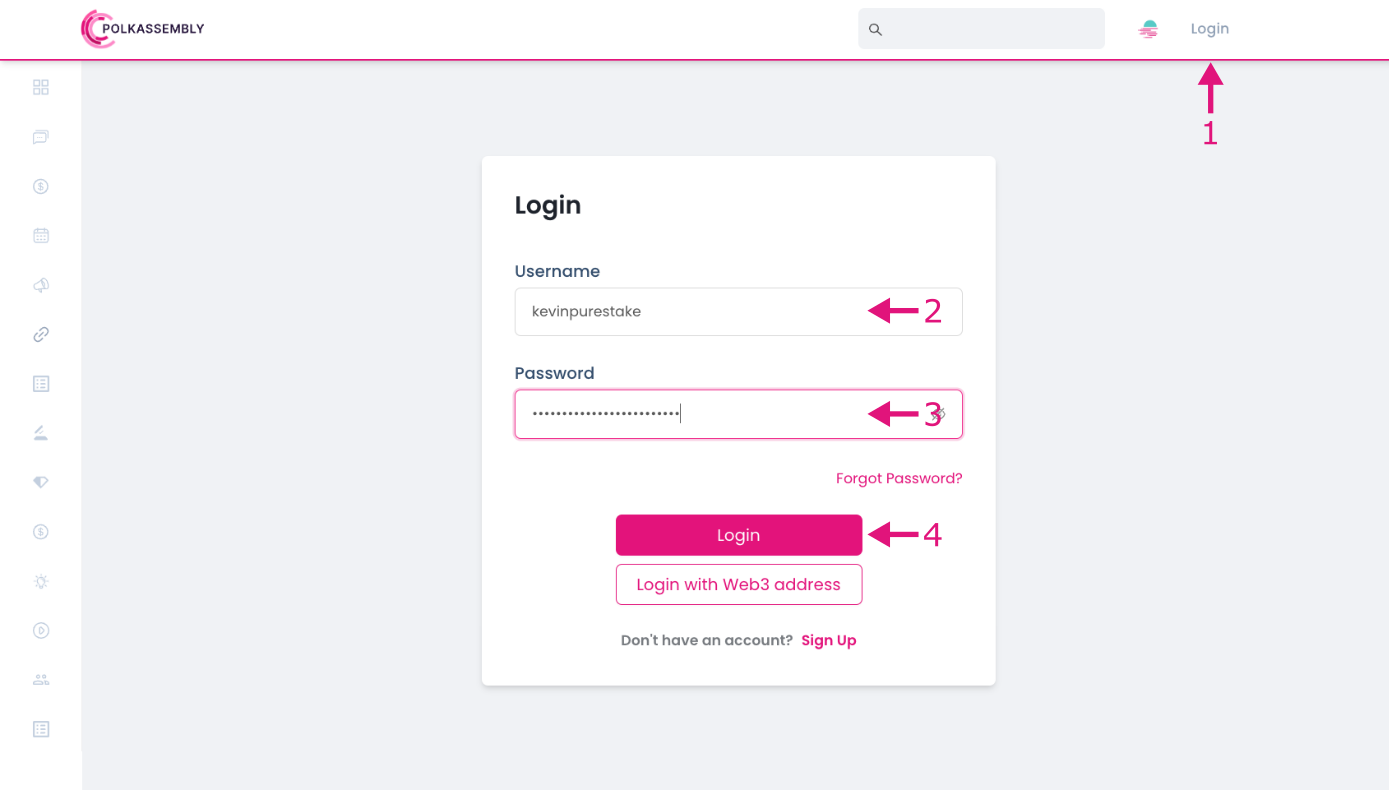 Login page of Polkassembly