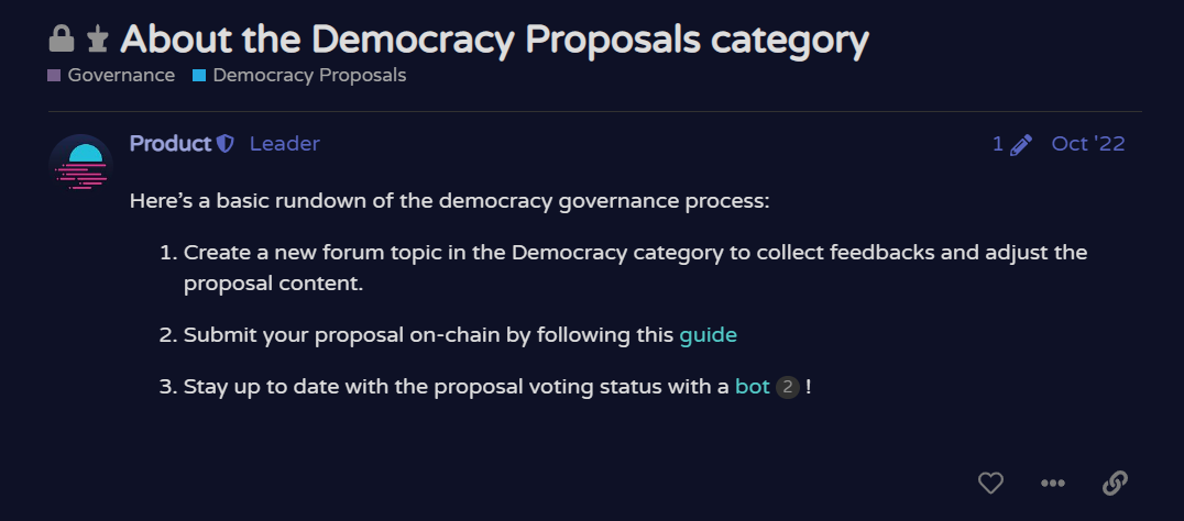 Select the democracy proposals category within the community forum